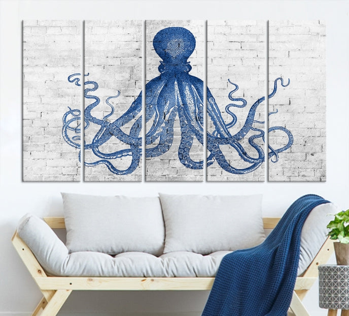 Octopus with Brick Wall Background Abstract Wall Art Canvas Print