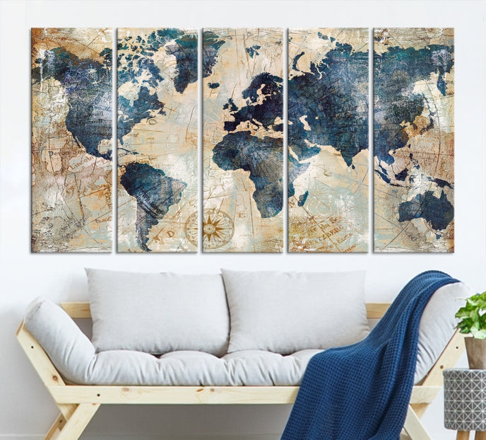 Art mural de carte du monde vintage Impression sur toile