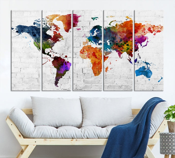 Arte de pared de acuarela grande Mapa mundial grande Lienzo