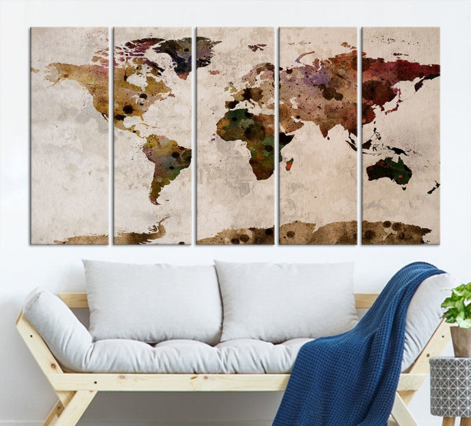 Mapa mundial de acuarela grande, arte de pared, mapa mundial Lienzo