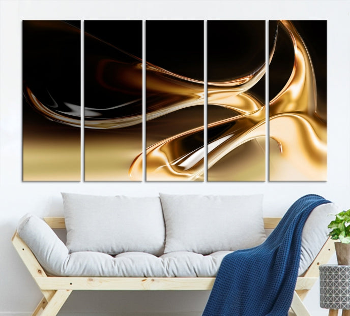 Golden Heart On Black Background Abstract Wall Art Canvas Print