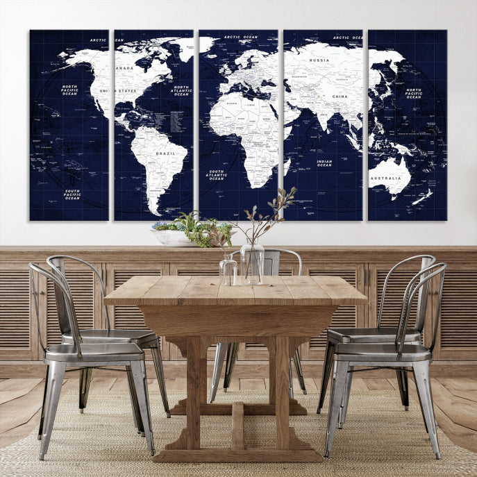 Carte du monde détaillée classe impression sur toile Art mural