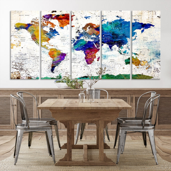 World Map on the Old Wall Canvas Print