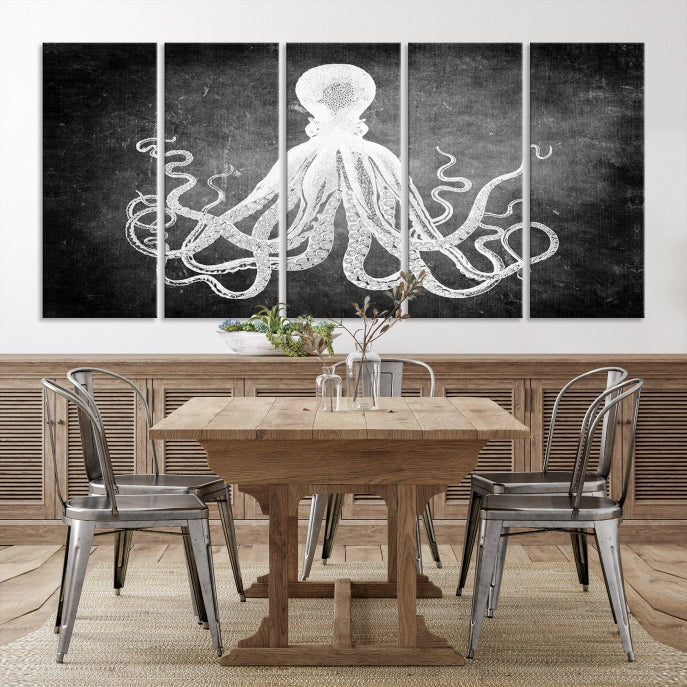 Black White Octopus Wall Art Canvas Print