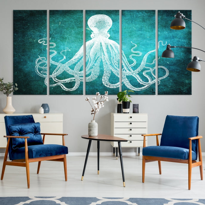 Green Octopus Abstract Wall Art Canvas Print