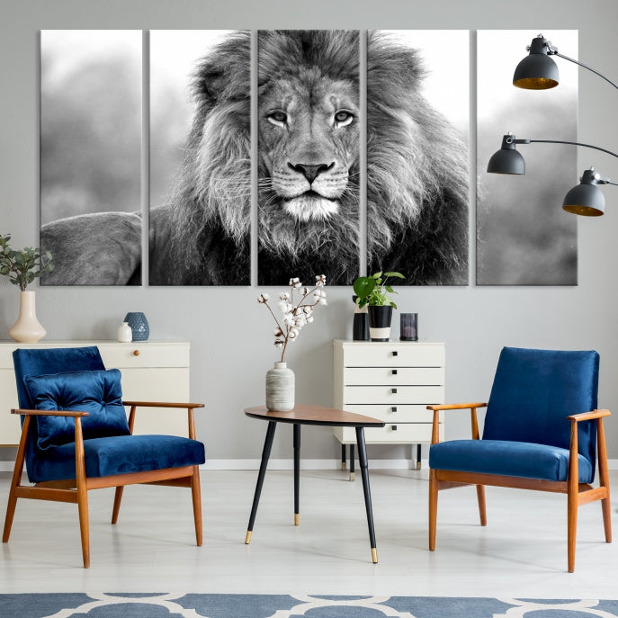 Toile murale Lion noir et blanc, impression animale