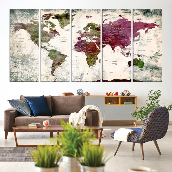 World Map Wall Art, World Map Canvas, World Map Print