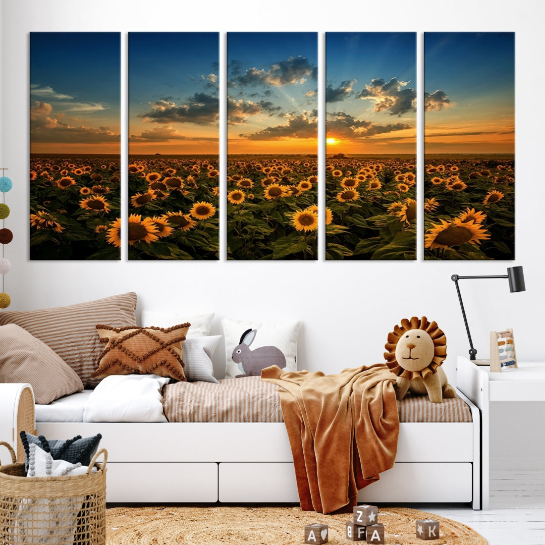 Sunflower Field Sunset Large Wall Art Canvas Print for Living Room Dining Room Home Office Wall Decor Artwork