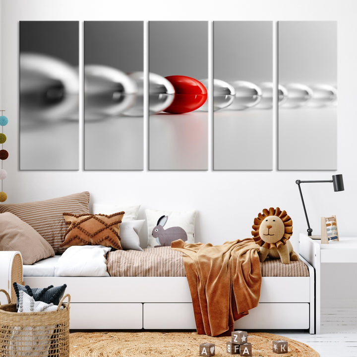 Lienzo decorativo para pared grande, gris y rojo, con la cuna de Newton