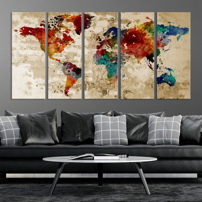 Large Wall Art Old Wall Backgroung Watercolor Map Canvas Print