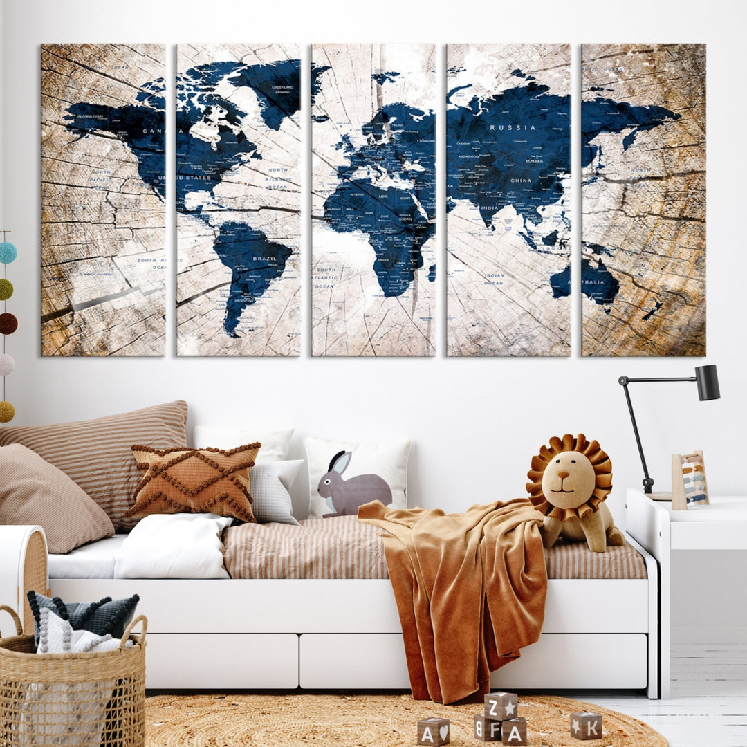 Vintage World Map on the Grunge Background Wall Art Canvas Print