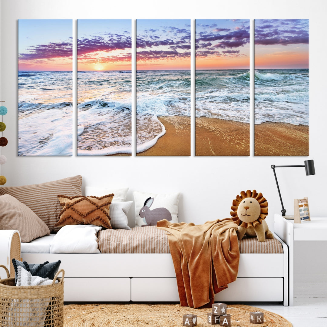 Atardecer sobre el horizonte Playa Olas Arte Impresión Extra Grande Atardecer Lienzo Impresión Océano Paisaje Marino Arte Costero Arte Tropical