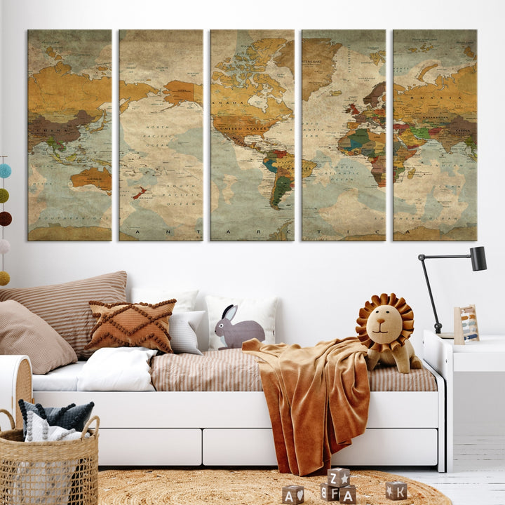 Sephia Carte du monde Art mural multi-panneaux