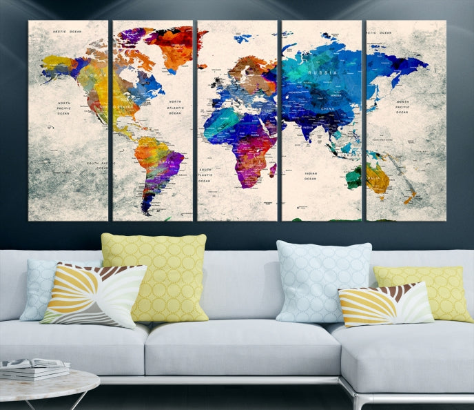 Mapa mundial de arte de pared grande de acuarela azul Lienzo