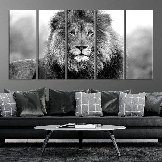 Toile murale Lion noir et blanc, impression animale