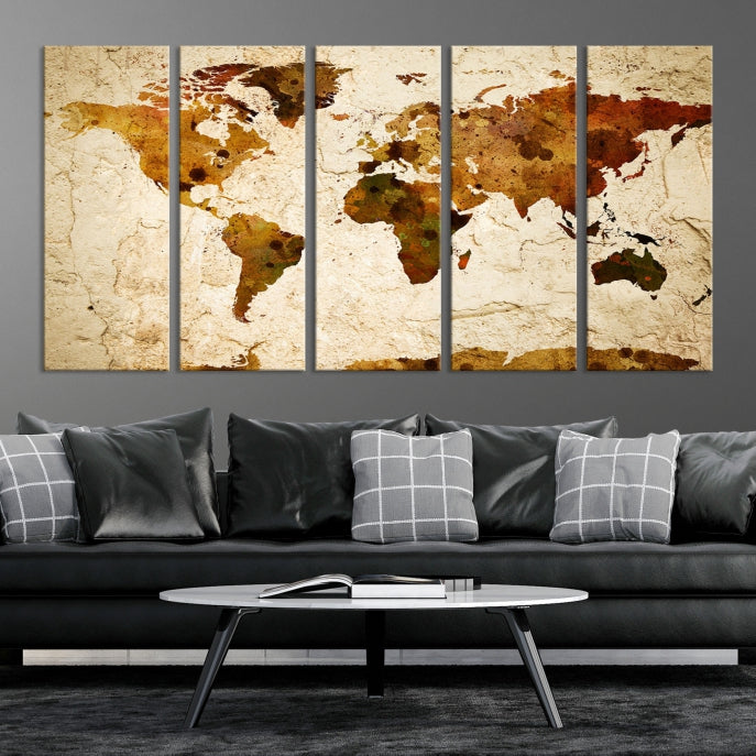 Sepia World Map Wall Art World Map Canvas Print