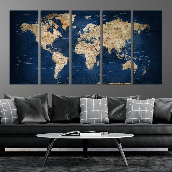 Extra Large Abstract Navy Blue Detailed USA States on The Map World Map Wall Art Canvas Print