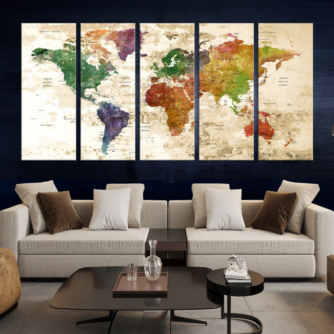 Watercolor World Map Wall Art Canvas Print