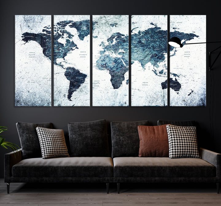 Vintage World Map Wall Art Print Grunge Map on Canvas Gallery Wall Art