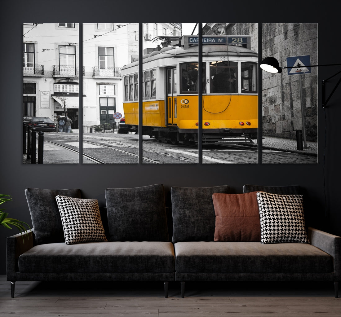 Old Yellow Tram Canvas Wall Art Extra Large Canvas Print Tram Wall Art Vintage Art Black and White Artwork for Walls Cityscape Art