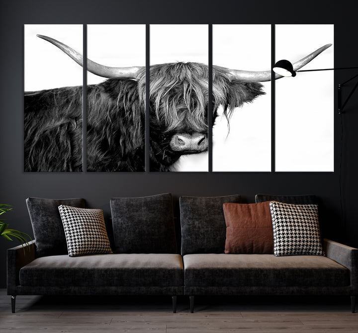 Black and White Highland Cow Multi Panel Wall Art Canvas Print