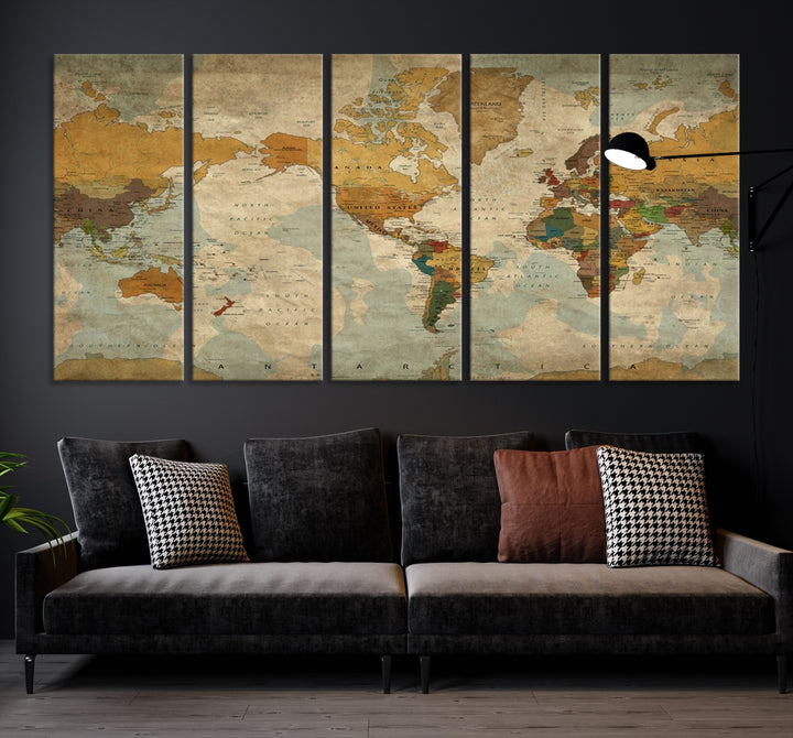Sephia Carte du monde Art mural multi-panneaux