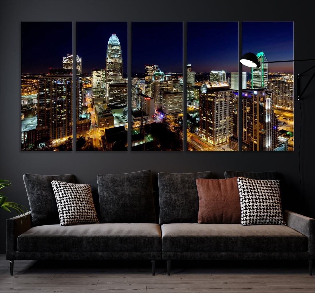 Atlanta City Lights Night Blue Skyline Cityscape View Large Wall Art Canvas Print