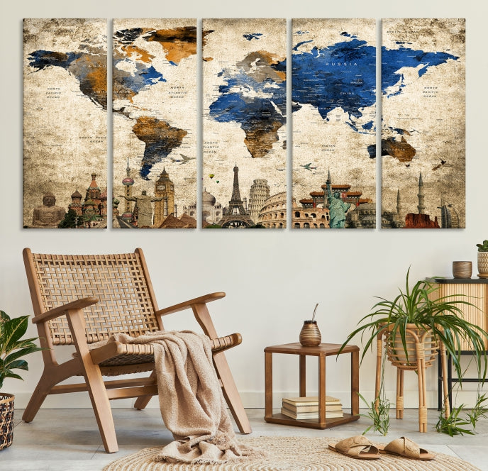 Art mural Carte du monde et merveilles Impression sur toile