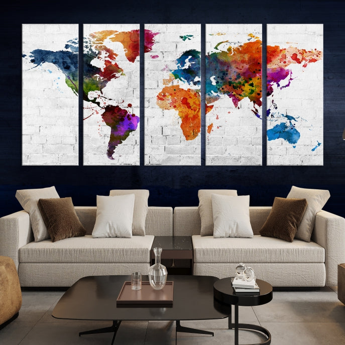 Watercolor Wall Art World Map Canvas Print