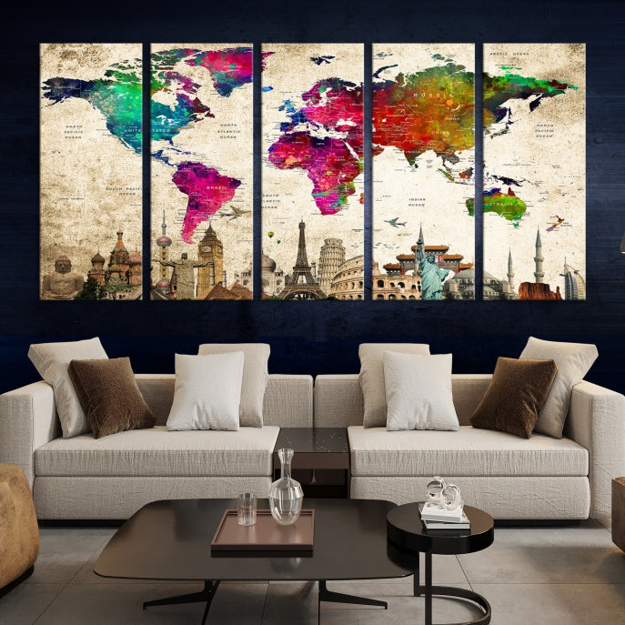 Colorful Canvas World Map Painting Wall Art Print