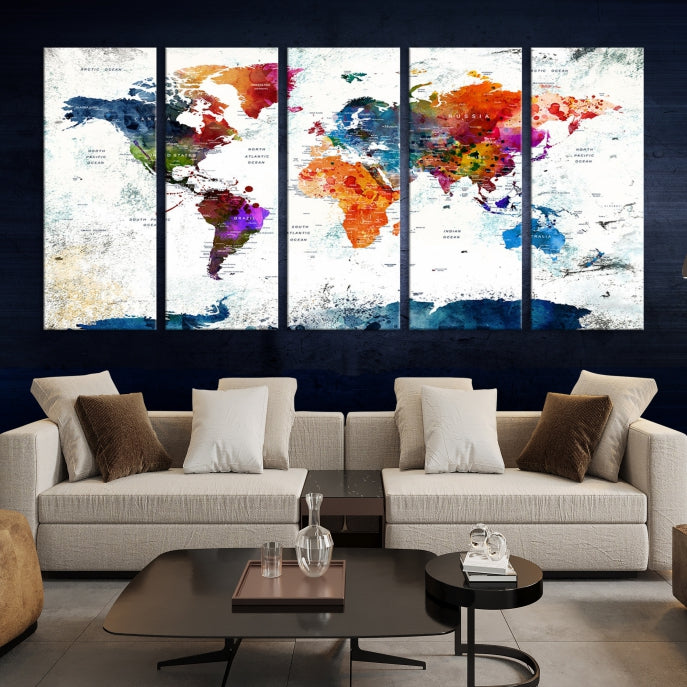 World Map Wall Art Watercolor Map Canvas Print