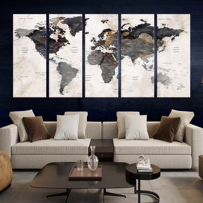 Carte du monde grunge Art mural Impression sur toile