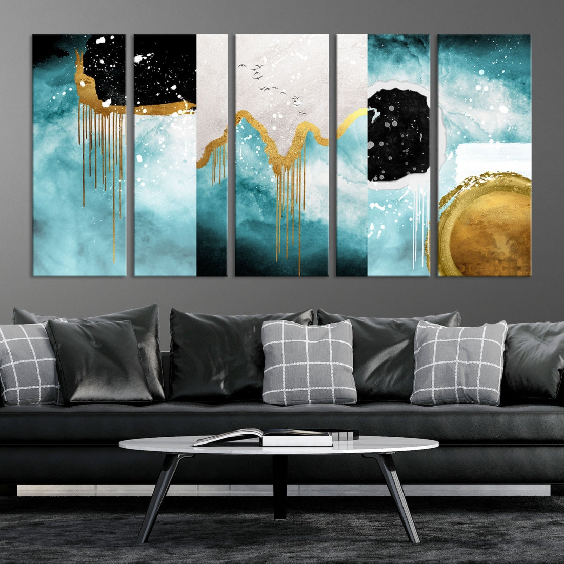 Expressive Abstract Painting Multi Panel Canvas Wall Art Framed Ready to Hang