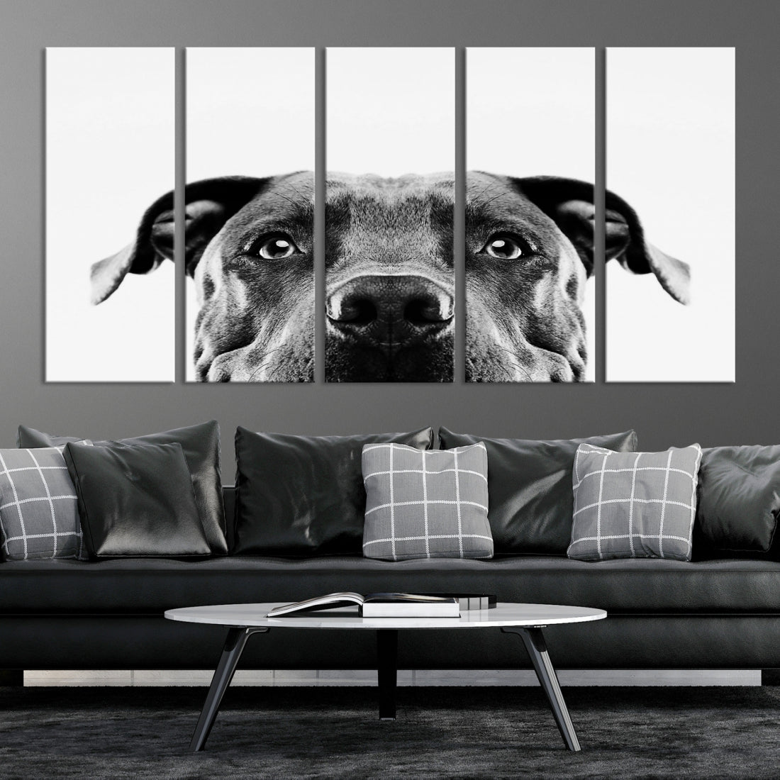 Black and Wwhite Pit Bull Dog Wall Art Canvas Print