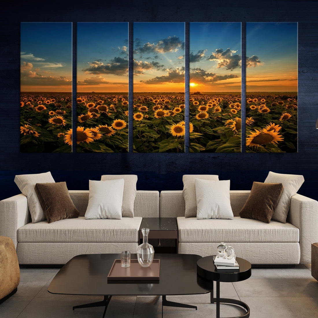Sunflower Field Sunset Large Wall Art Canvas Print for Living Room Dining Room Home Office Wall Decor Artwork