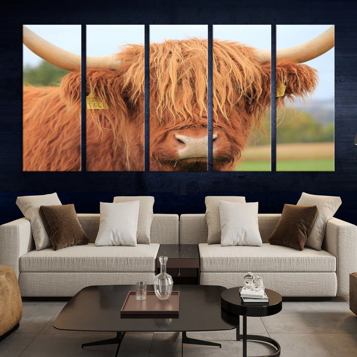Highland Cow Close-up Canvas Wall Art Print Multi Panel Canvas Set Artwork