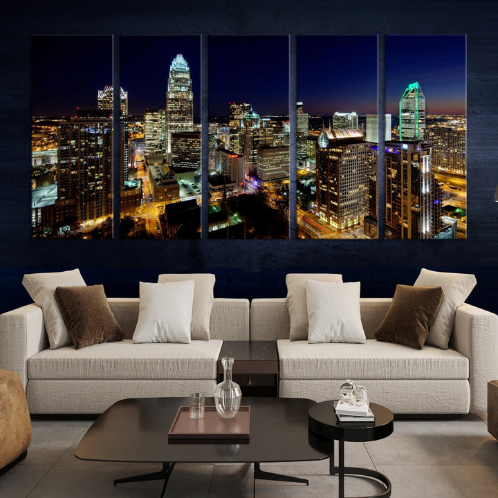 Atlanta City Lights Nuit Bleu Skyline Cityscape View Wall Art Impression sur toile