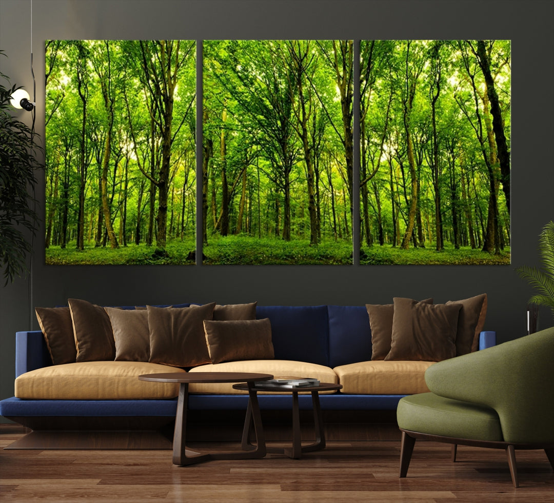 Impression sur toile de paysage d'art mural, vue panoramique d'une forêt verte