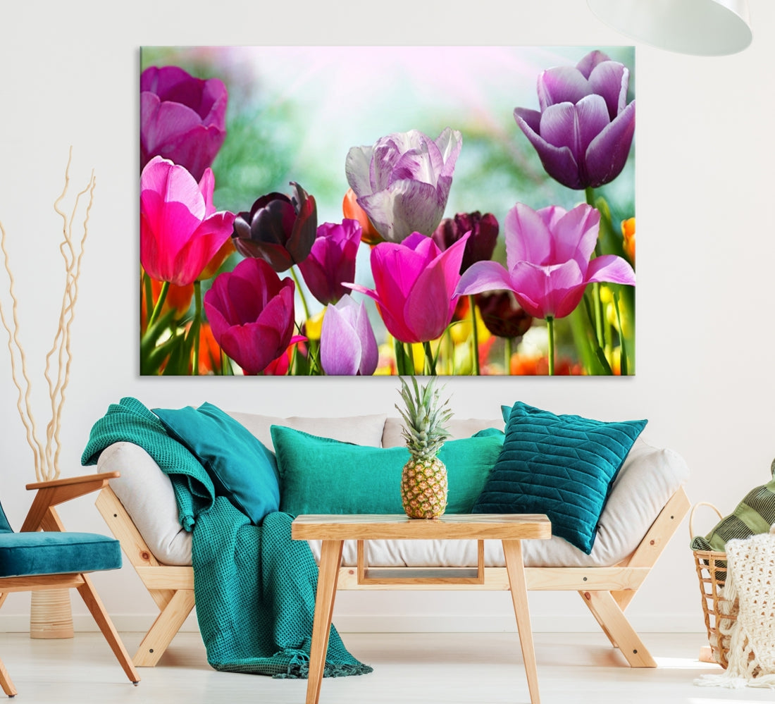 28642 - Large Wall Art Colorful Flowers Panoramic Canvas Print
