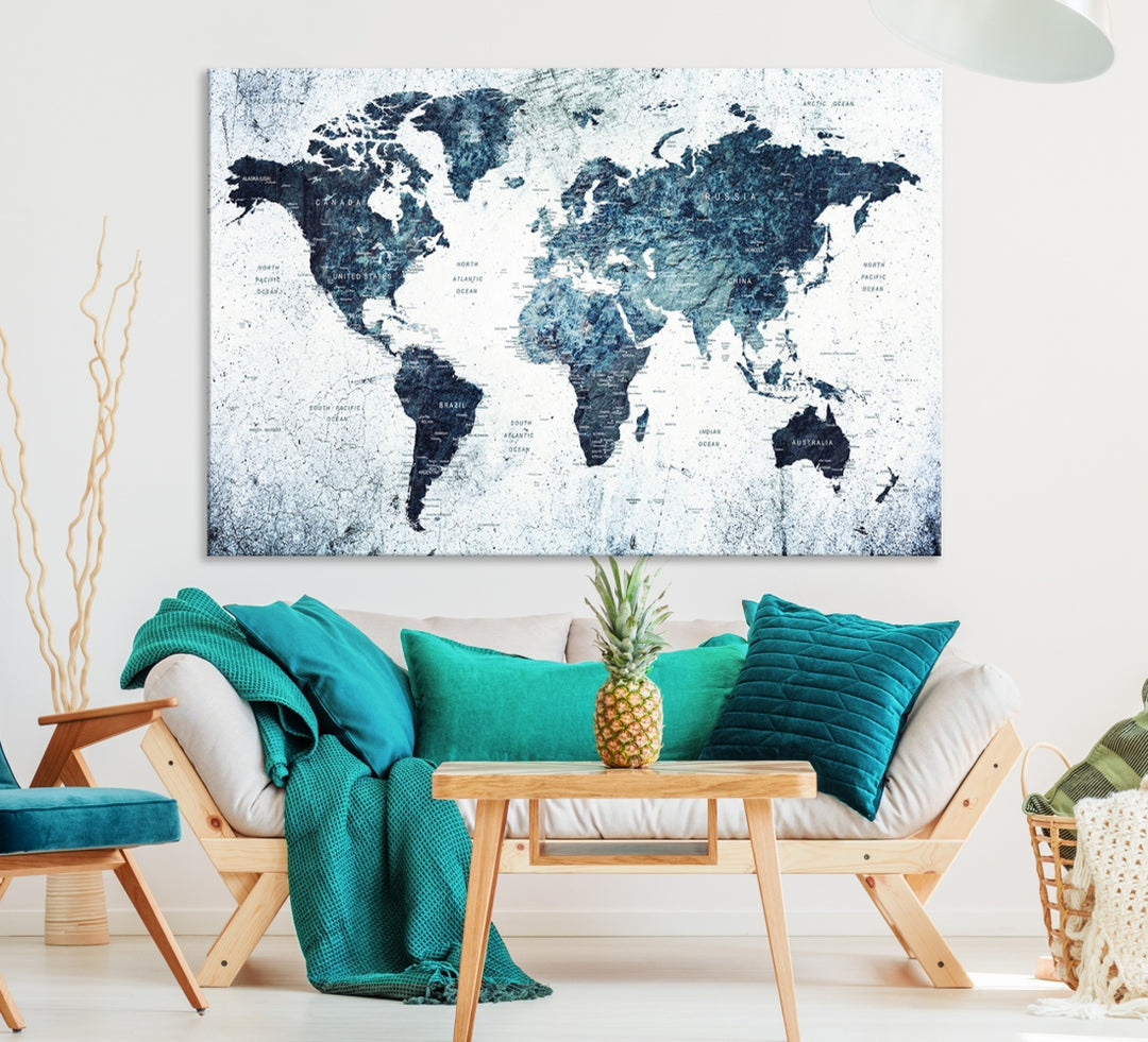 Vintage World Map Wall Art Print Grunge Map on Canvas Gallery Wall Art