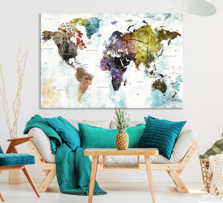 Multicolor World Map Wall Art Canvas Design by Hasan Torun