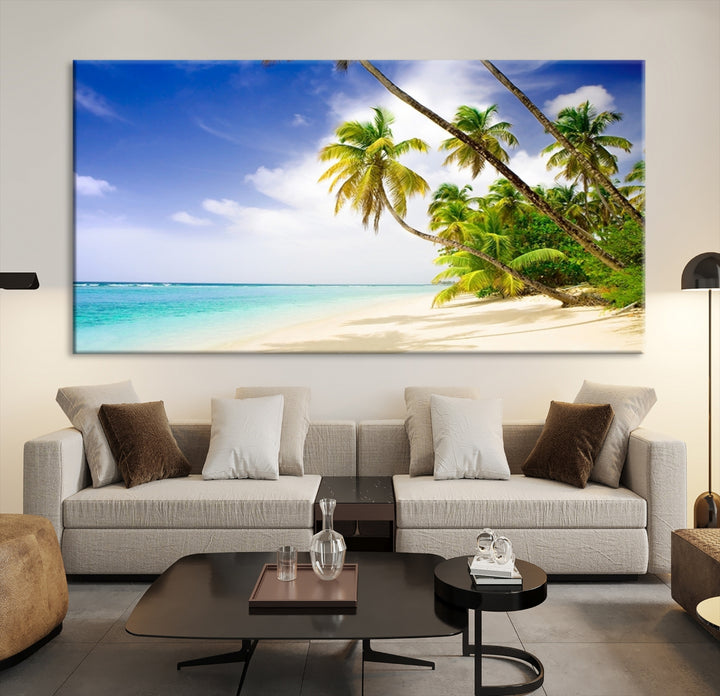 Wall Art Canvas Inclined Palms on Beach