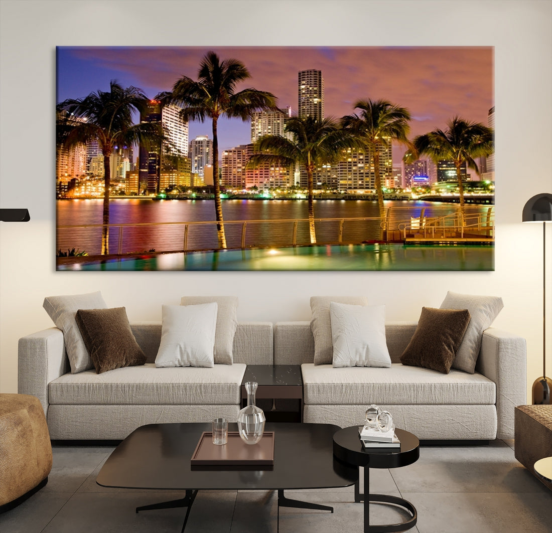 Large Wall Art MIAMI Canvas Print - Miami Skyline with Palms