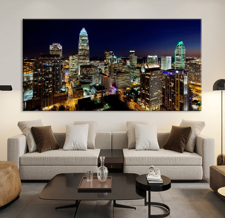 Atlanta City Lights Nuit Bleu Skyline Cityscape View Wall Art Impression sur toile