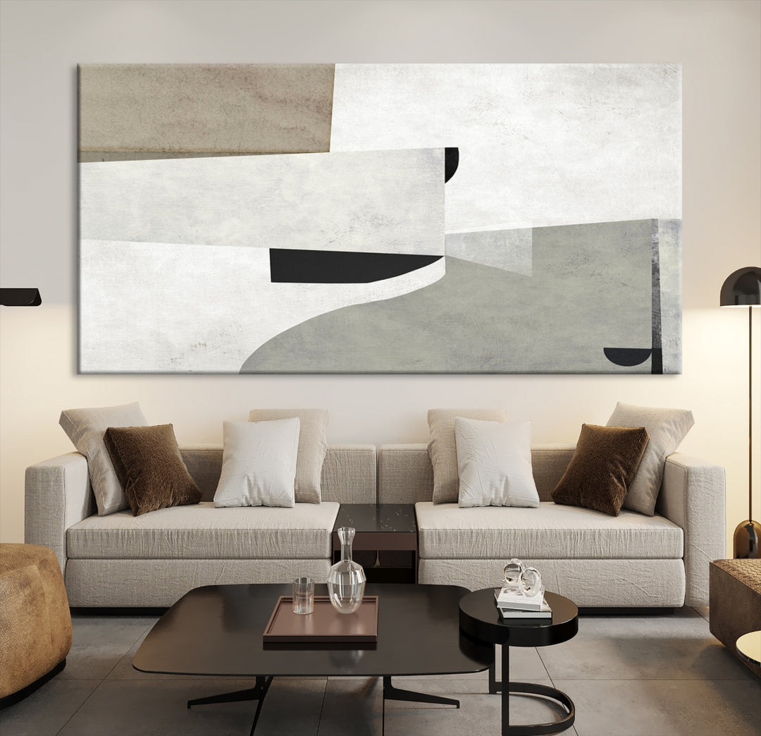 Brown Gray Figures Abstract Wall Art Canvas Print