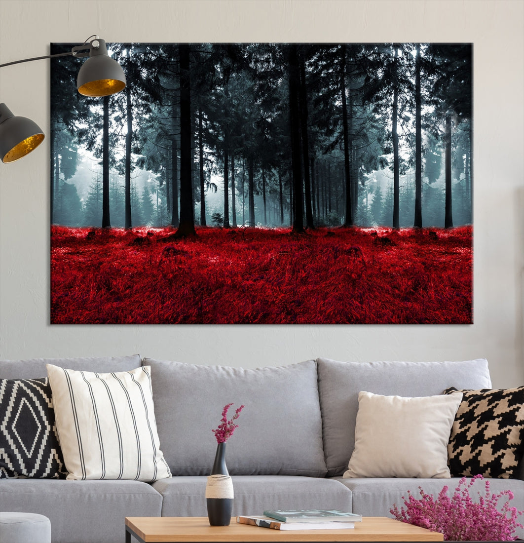 Alluring Forest with Red Leaves Canvas Print