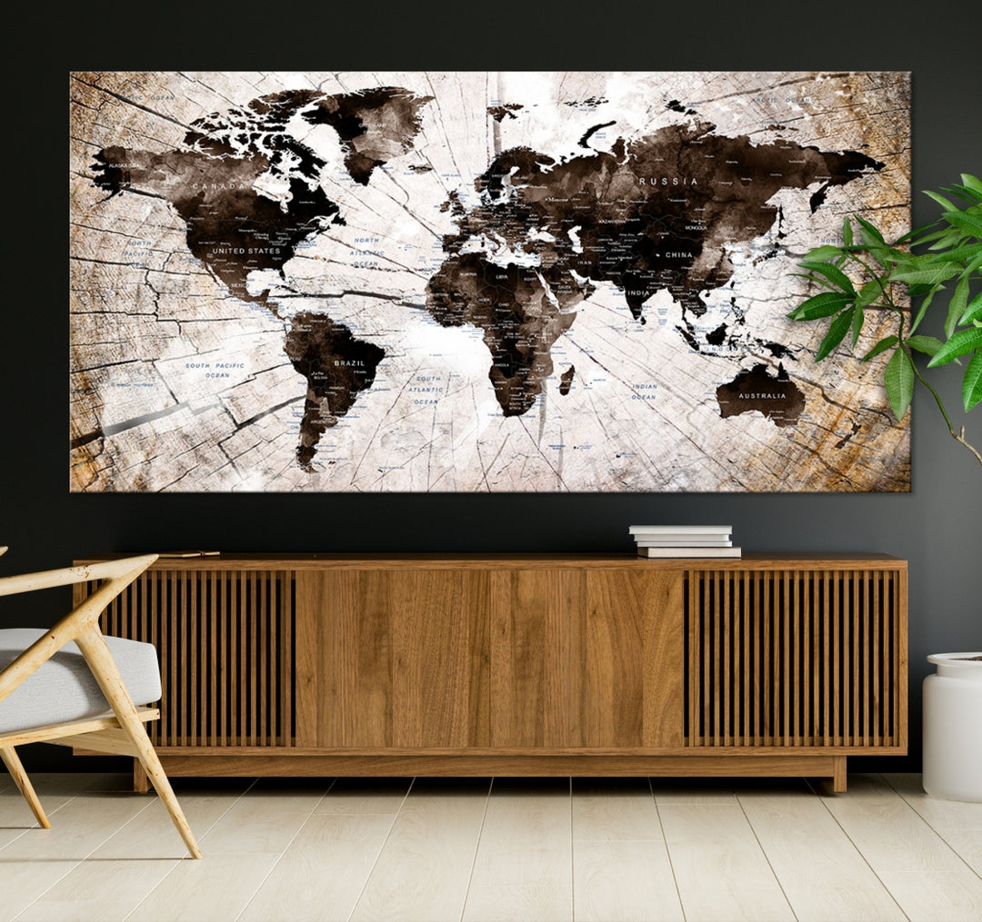 Vintage World Map Wall Art Print Grunge Map