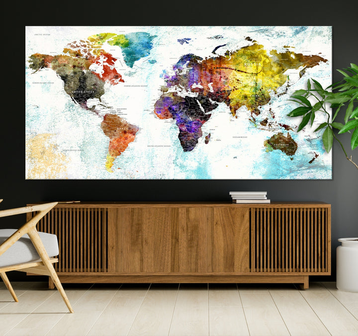 Multicolor World Map Wall Art Canvas