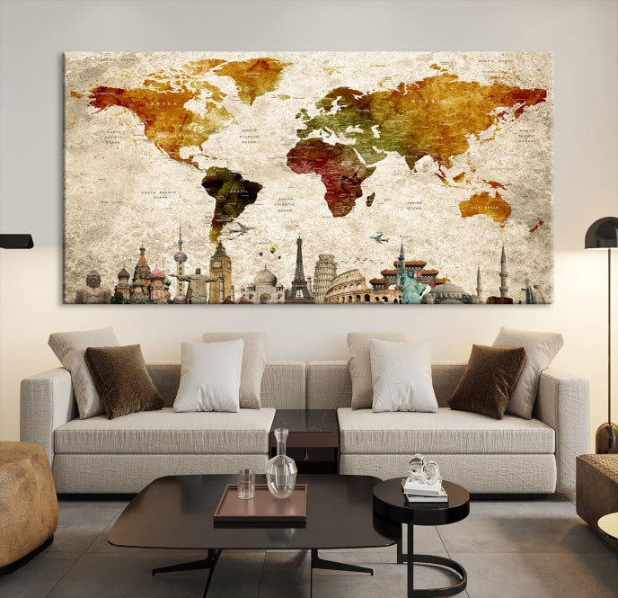 Modern World Map Wall Art Canvas Print
