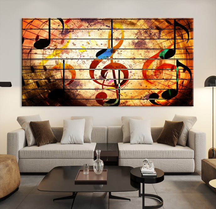 Impresión en lienzo de arte de pared grande abstracto con nota musical